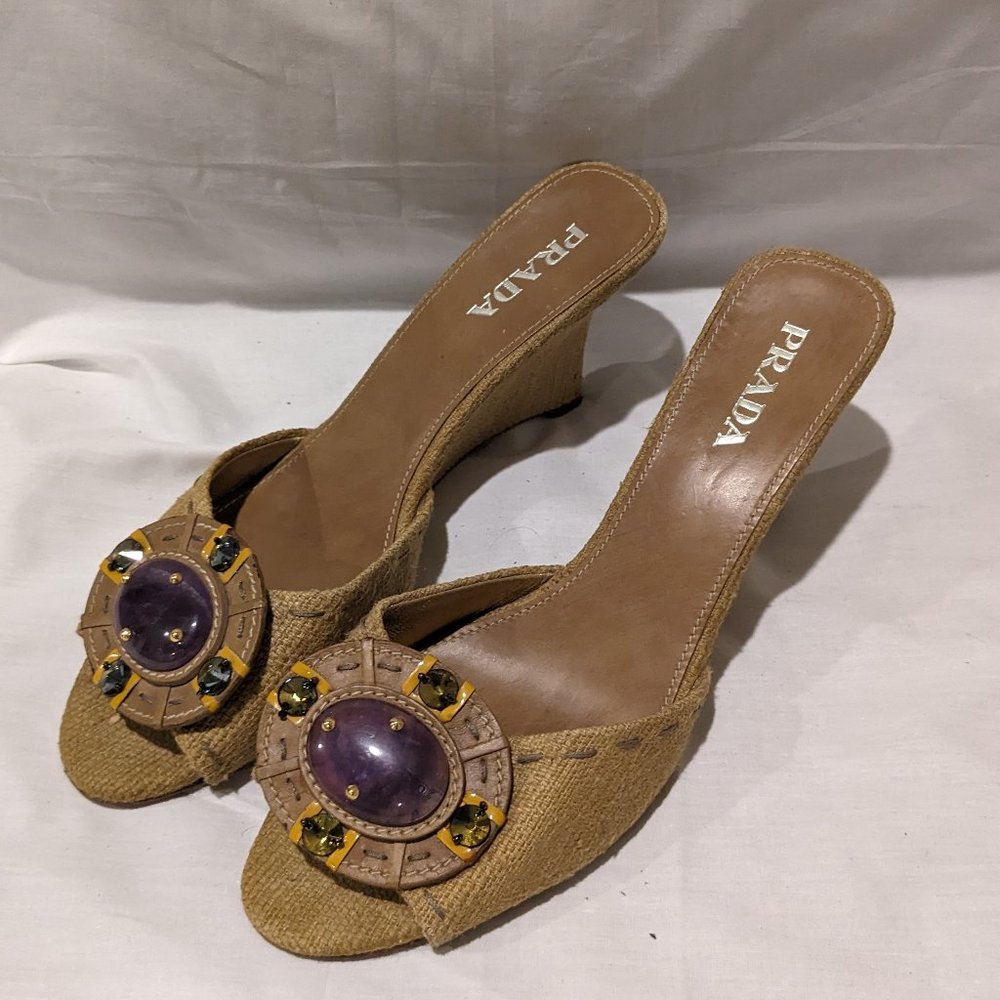 Prada Calzature Donna Amethyst and Linen Sandals